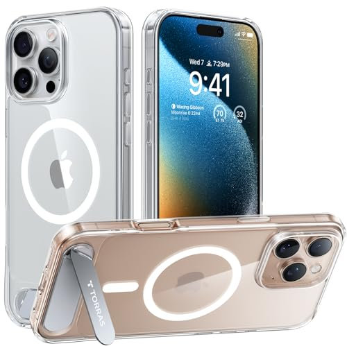 TORRAS für iPhone 16 Pro Hülle für MagSafe mit Titan Flügelständer Zertifizierte Magnetkraft Militärschutz Handyhülle iPhone 16 Pro Case Stoßfest Kratzfest Hardcase Handy Hülle Transparent