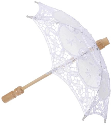WLTYSM White Umbrella Wedding Bridal Umbrella Embroidery Lace Garden Parasol Decorative Umbrella Photography Prop Lace Umbrella Parasol Wedding(White)
