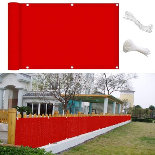 GAIFNAG Balkon Sichtschutz Bespannung 80 x 550 cm Sichtschutz Sichtschutzzaun, Balkonumspannung, Balkonverkleidung HDPE Gewebe, Uv-Schutz, Wetterfest für Balkon Terrasse Garten, Rot