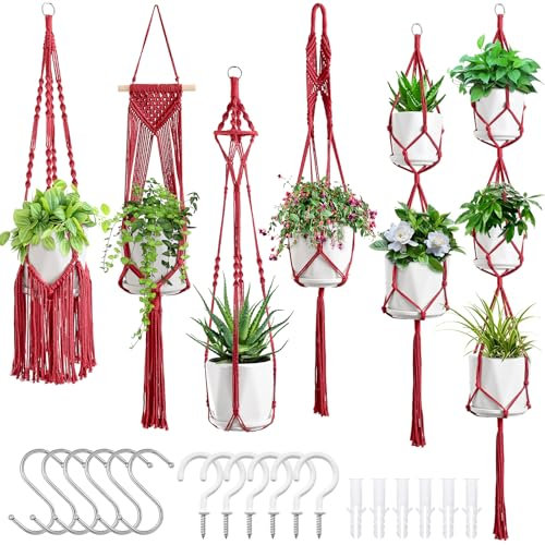 SFENNGPET Macrame Plant Hangers, 6Pack Hanging Planters for Indoor Plants w/ 6 Set Hangers Kit Handmade Macromay Plant Hangers Indoor Flower Pots Holder Stand for Boho Home Décor (POTS NOT Included)