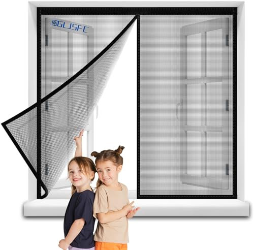 Mosquito Window Screen Mesh Fly Curtain 115x120cm Magnetic Self-Closing Privacy Door Screen Winter Stop Draft Keep Cold Out Door Cover for Patio, Kitchen, Bedroom Black