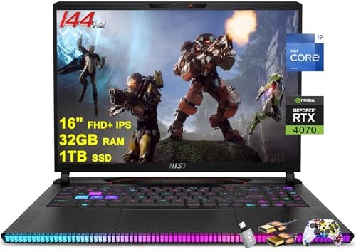 MSI Raider GE68HX Gaming Laptop 16 FHD+ IPS 144Hz Intel 24-core i9-14900HX 32GB RAM 1TB SSD GeForce RTX 4070 RGB Backlit Thunderbolt4 USB-C Dynaudio FHD IR Privacy Camera Win11 Black + HDMI Cable