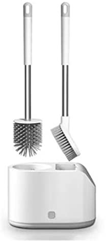 Escobilla de Baño con Mango Largo, Cerdas Suaves 2 en 1, Mango Ergonómico, Estropajo de Plástico para Inodoro con Soporte para Limpieza