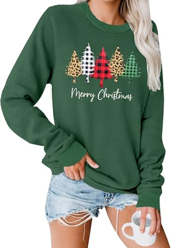 hohololo Weihnachts Sweatshirt Damen Weihnachtspullover Merry Christmas Pullover (Grün2,M)