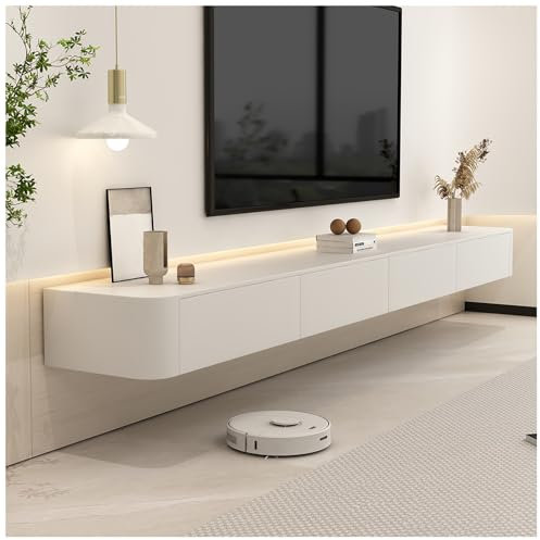 KSYGINXD TV Stand Cabinet, Floating TV Unit, Standing Or Hanging TV Lowboard, Floating Shelves With Drawer, Modern Entertainment Media Console Center(White,140x24x20cm)