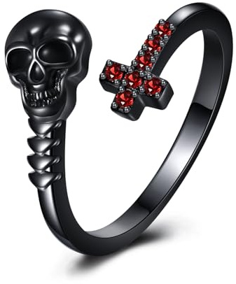 POPLYKE Halloween Totenkopf Kreuz Ringe für Frauen Sterling Silber Totenkopf Kreuz Ring Gothic-Schmuck Geschenk für Frauen
