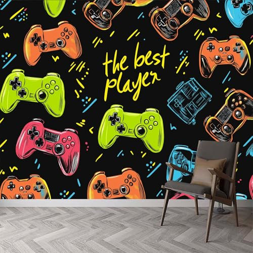 Neon Art Wallpaper Bedroom Kids Boys 3D Wallpaper Mural Neon Art Game Controller Kids Teens Room 3D Poster Photo Wall Decoration Themed Room Playroom 200x140cm (W x H)