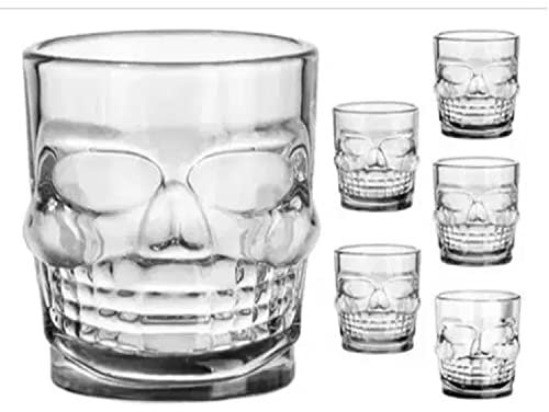 Oceano Gobelets crâne verre bière chope Shot Chupito tasse whisky vodka amer vin bière rhum spiritueux idée cadeau anniversaire fête des pères halloween bar pub skull crâne (6 pièces 300 ml)