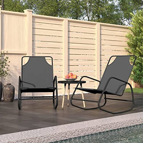 Homgoday Schaukelliegen 2 STK. Grau Stahl und Textilene Sonnenliege Gartenliege Relaxliege Schaukelliege Liegestuhl Schaukelstuhl Möbel für Garten, Balkon, Terrasse