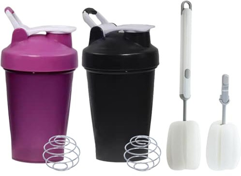 Lot de 2 shakers de protéines, en plastique, mélangés de poudre protéinée, avec mélangeur et boule anti-fuite