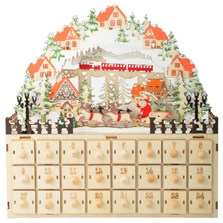 Ksikdeg Weihnachten Countdowns Holz Adventskalender Holz 24 Schubladen Schrank Stile Adventskalender mit LED-Licht Weihnachten