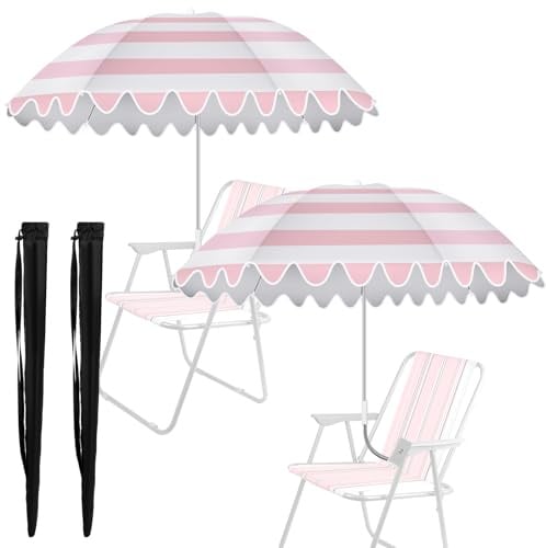 Abbylike 2 Stück gewellter Stuhlschirm mit universeller verstellbarer Klemme, 96,5 cm, tragbarer Rollstuhl-Regenschirm, LSF 50+, Campingstuhl-Sonnenschirm mit Tasche für Außenbereich, Terrasse, Rasen
