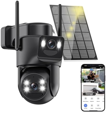 Popugrut 4K Solar-Überwachungskameras, kabellos, für den Außenbereich, 2,4 G/5 GHz, WLAN-Kameras für Zuhause, Dual-Linsen-Solarkamera mit automatischer Verfolgung, menschliche Erkennung