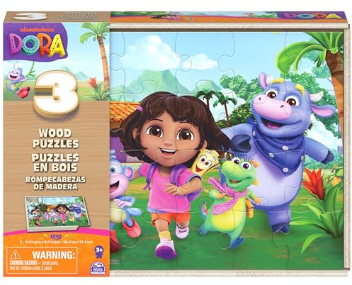Spin Master Games, Dora Wooden Jigsaw Puzzles Set of 3 - 24 Pieces Each - Kids Puzzles - Toys for Preschool Girls and Boys from 3 Years