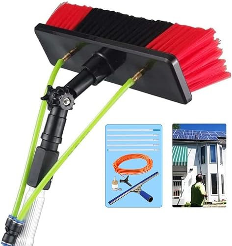 Foot Window Cleaning Water Fed Poles, Conservatory Roof Cleaning Kit, Water/Hose Fed Pole, Solar Panel Cleaning Equipment, Long Pole Window Cleaner with Squeegee OF(Size:30cm brush 5m pole)