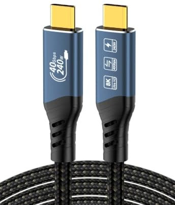 Lumitrex 240W Câble USB, 1m 40Gbps Transfert de Données USB C Charge Rapide 8K à 60 Hz Câble USB-C vers USB-C compatible avec Les SSD Thunderbolt 3 DisplayPort 1.4 et les Écrans D'ordinateur