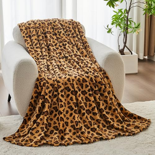 FY FIBER HOUSE Überwurfdecke mit Leopardenmuster, 300 g/m², dick, weich, flauschig, Geparden-Druck, Raumdekoration für Bett, Couch, Sofa, 152,4 x 203,2 cm, Dunkelbraun