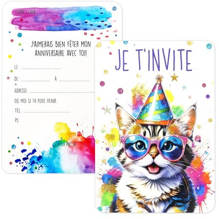 Carte Invitation Anniversaire 12 Pièces, Cartes D‘Invitation Chats | Animaux de la Jungle invitation anniversaire Enfant, Carte Invitation Anniversaire Enfant