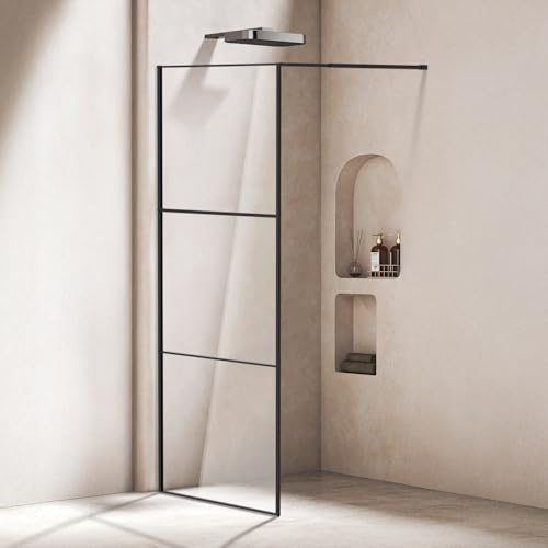 Eikuavons Duschwand 80x200 cm Walk In Dusche Mattschwarz, 3-teilig segmentierter Vollrahmen, 5 mm ESG Sicherheitsglas, rechts/links montierbar, geeignet für Boden oder Duschtasse