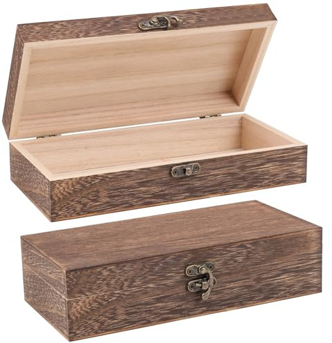 Rdlobu Holzkästchen mit Deckel 2 Stück 20x10x6cm Holzkiste mit Deckel | Schatzkiste Holz, DIY Erinnerungsbox, Holzbox mit Deckel für Schmuck Armbänder Halsketten Geschenk Kleinigkeiten