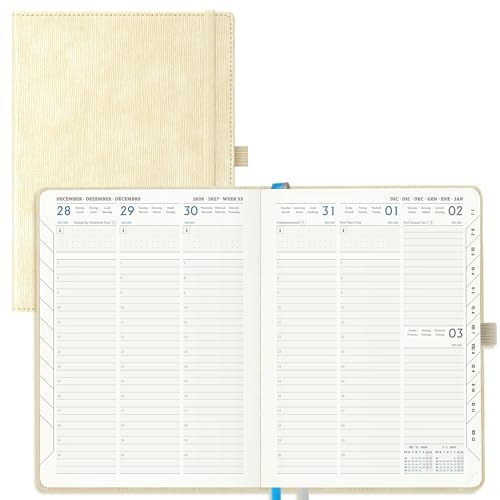IN-LUXPRO Kalender 2026 2027 Wochenplaner Vertikal PU-Hartschale | 18 Monate Terminplaner (Jul 2026 bis Dezember 2027) A5 21,9x16,2CM, ausgestattet abreißbaren Ecken, Wochenplanung, Beige