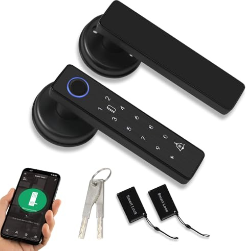 Serrures de porte intelligentes avec boutons, serrures numériques d'entrée sans clé avec poignées, serrures externes à empreintes digitales, loquets de porte électroniques avec claviers, poignées de