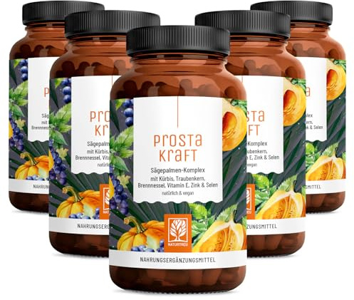 NATURTREU® Sägepalmen Komplex - 600 vegane Kapseln hochdosiert | mit Sägepalmenextrakt (301 mg), Brennnessel, Kürbiskern mit Vitamin E, Zink, Selen - 10 Monatsvorrat