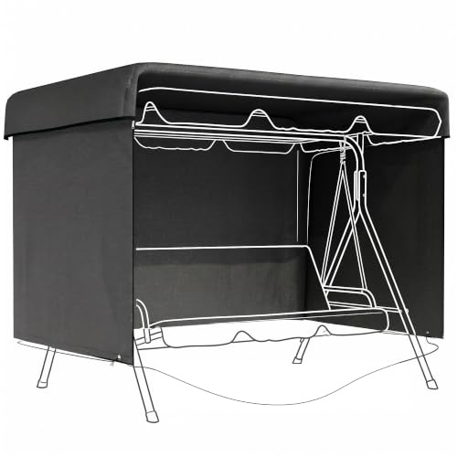 Outsunny Hollywoodschaukel Abdeckung 3 Sitzer 215 x 155 x 150 cm Schwarz | Wasserdicht, Winterfest Schutzhülle für Gartenschaukel, Winddicht UV-Beständig Abdeckplane für Gartenmöbel, Hängesessel