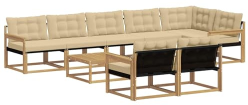vidaXL Outdoor-Sofagarnitur 9 pcs Weiß und Beige 79 x 79 x 37 cm, Garten Ecksofa, modernes Outdoor-Lounge, Robustes Sitzset, Möbel für Terrasse, Komfort und Stil