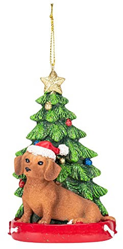 Kurt Adler Red Daschund With Christmas Tree Ornament