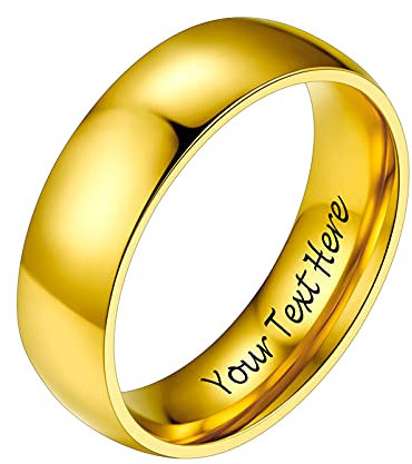 PROSTEEL Herren hochglanzpoliert Ring 18k vergoldet Größe 62 personalisiert Hochzeit Verlobung Bandring 6mm breit Partnerring Trauring Finger Ring Modeschmuck Accessoire für Geburtstag