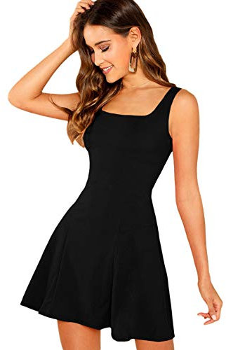 DIDK Damen Ärmellos Kleider Camisole Minikleider Einfarbig A Linie Sommerkleid Elegant Casual Freizeitkleid Strandkleid Ballonkleid Schwarz XL