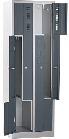 QUIPO | Spind | lichtgrau RAL 7035 | Stahl | Flache Dachform | 2 Abteile | 2 Abteile, lichtgrau / basaltgrau, Breite 590 mm