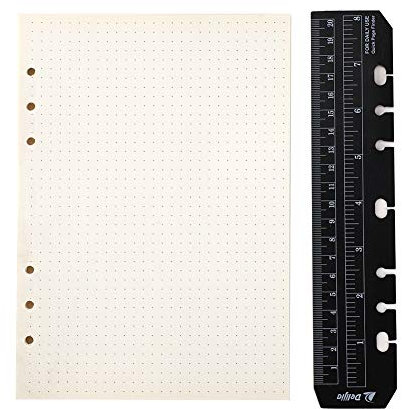 YHH A5 Notizbuch Refill Dot/Dotted 6 Löcher, mit Lineal Ringbuch Einlagen Punktiert/Gepunktet Papier Seiten für Nachfüllung 6-Ring Binder Planer Tagebuch Einsätze Journal Mappe Elfenbein weiß