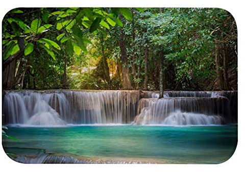A.Monamour Badematten Badteppiche Badvorleger Thailand Wasserfall In Kanchanaburi Exotischen Tropischen Wald Bäume Natur Landschaft Flanell rutschfeste Bodenmatte Für Badezimmer Küche 40x120cm