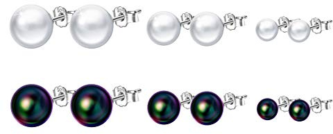 Damen Perlen Ohrstecker Silber, 3 Paare 925 Sterling Silber Perle Ohrstecker Ohrringe Set 4mm 6mm 8mm