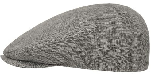 Stetson Woodfield Linen Flatcap - Leinenmütze Herren - Schirmmütze aus Leinen mit UV-Schutz (+40) - Sommercap Herringbone - Flat Cap Frühjahr/Sommer - Herrenmütze anthrazit 62 cm