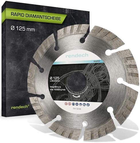 Rapid Diamantscheibe 125mm für Granit, Beton, Stein, Stahlbeton uvm. - Diamanttrennscheibe mit höchster Schneidleistung | rendech® Markenqualität