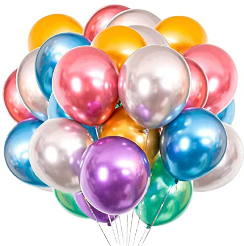 50Pezzi Palloncini Colorato metallizzati per festa Palloncini in lattice Colorato lucido per compleanno Matrimonio Fidanzamento Anniversario Baby Shower Picnic Laurea o qualsiasi decorazione per feste