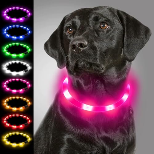 Joytale Leuchthalsband Hund USB Aufladbar Hundehalsband Leuchtend für Große Mittel Kleine Hunde und Welpe, Led Halsband mit 3 Modi für Sicherheit, Rosa