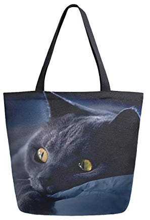 Einkaufstasche mit Katzen-Motiv, waschbar, wiederverwendbar, für Lebensmittel, Einkaufen, Reisen, Picknick, Schule, Mehrfarbig - Cat 1 - Größe: M