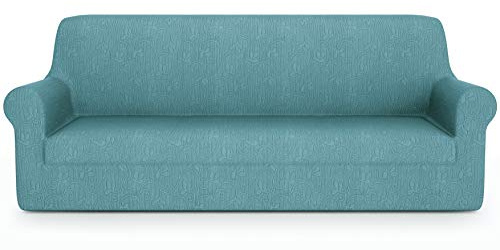 PETTI Artigiani Italiani - Sofabezug für 4-Sitzer-Sofa, elastisch, 4-Sitzer, türkis, Jacquard-Stoff, 100% Made in Italy