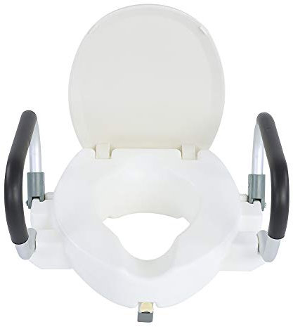 Raised Toilet Seat with Handles, 4 inch Toilet Seat Riser for Elderly Disability Aids Raised Toilet Seat 150kg Capacity Elevated Toilet Seat with Lid for Elderly Adults, 15.7 x 17.1 x 3.9in