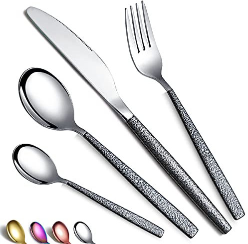 Ensemble de couverts 24 pièces avec manche noir Mars, couteaux en acier inoxydable Cuillères Fourchettes Ensemble de couverts Ensemble d'ustensiles Service d'argenterie Service pour 6