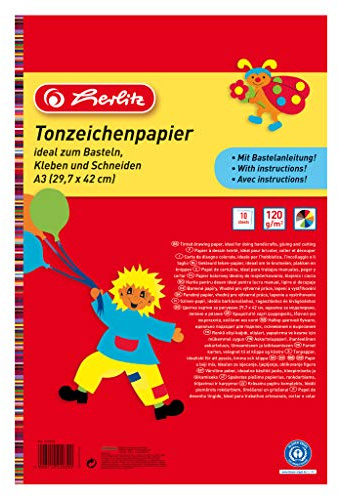 Herlitz 229401 Tonzeichenpapierblock 23 x 33 cm, Recyclingkarton, 120 g/m², 10 verschiedene Farben/Block, 5 Blöcke