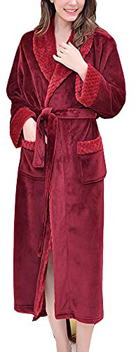 YAOTT Uomo/Donne Vestaglia Pigiama Morbido Inverno Accappatoio in Pile Camicia da Notte Pigiama Abito Tinta Unita Indumenti da Notte Housecoat Loungwear Abbigliamento da Notte Rosso 3XL