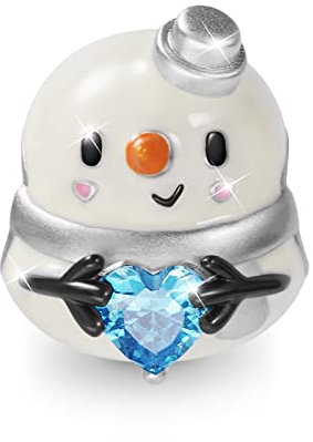 GNOCE Weihnachten Charm Perle Schneemann umarmt Herz Edelstein Charm aus 925 Sterling Silber für Armband Halskette Weihnachts Schmuck Geschenk Tochter und Kinder