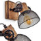 Wandleuchte Orny, Wandlampe im Vintage-Design aus Holz/Metall in Braun/Schwarz m. Schirm in Gitter-Optik, Leuchte m. Holzbalken, Textilkabeln u. verstellbarem Strahler, 1 x E27, ohne Leuchtmittel