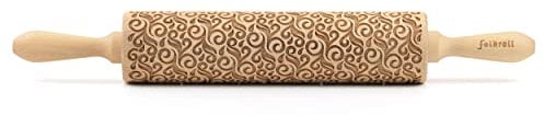 Folkroll Teigrolle Floral Deko, groß, 43 cm, Nudelholz, Prägerolle, Muster, Motiv, Rolle, Buchenholz, 330227