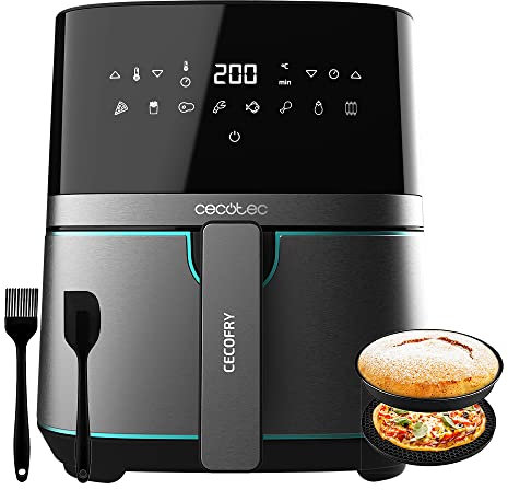 Cecotec Friteuse sans huile 5 l d'air Cecofry Full InoxBlack 5500 avec accessoires. 1450 W, Diététique et numérique, Finition en acier inoxydable, Technologie PerfectCook, Thermostat réglable
